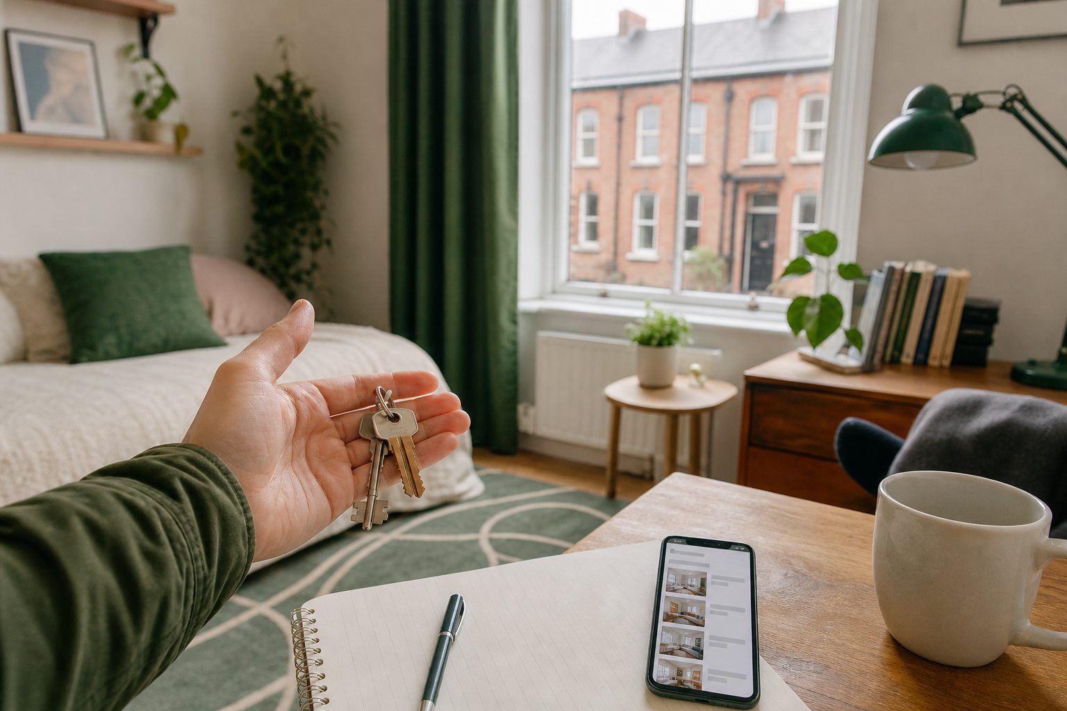 Estudante visitando uma acomodação em Dublin antes de alugar